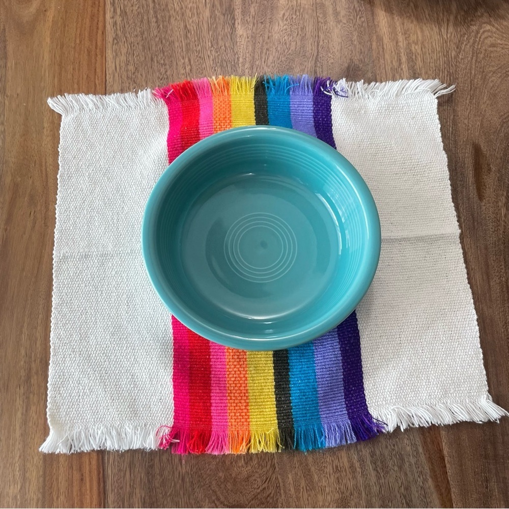 Striped Rainbow Fringe Edge Placemat Square Corners Set of 4 Picnic Retro Bright - Picture 9 of 13